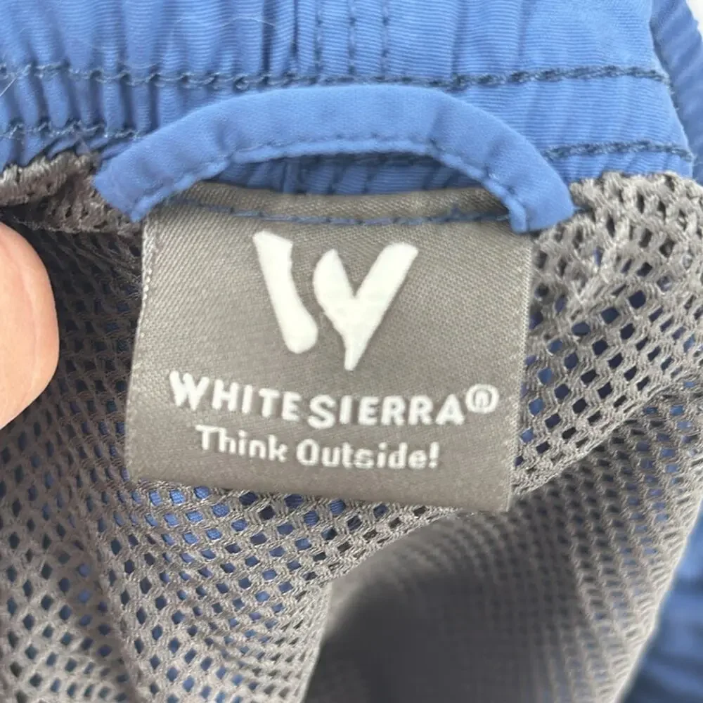 Men’s white sierra, blue swim trunks